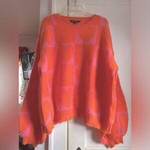 Davi & Dani, Orange and Pink Heart Faux Mohair Sweater, Size 2X